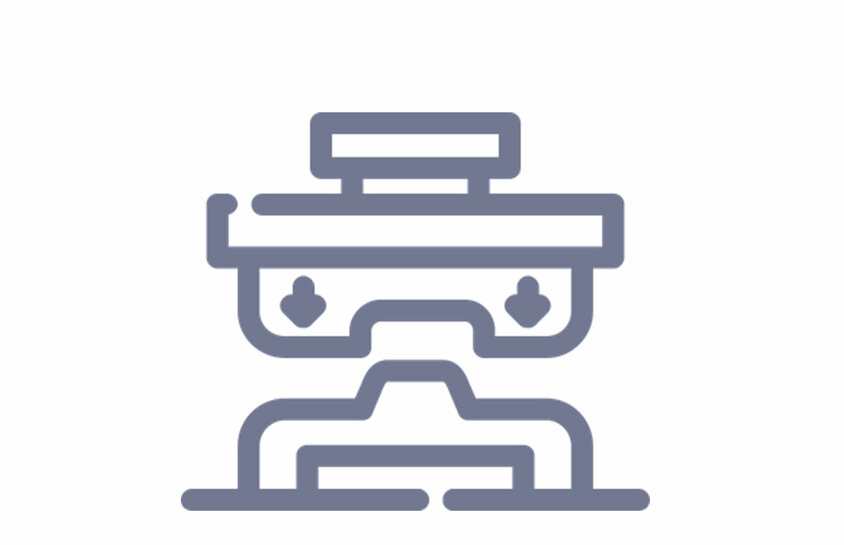 Umformtechnik_Werkzeugbau Symbolgrafik eines Umformwerkzeugs mit Pressbewegung – steht für die Kernkompetenz Umformtechnik und Werkzeugbau bei weba.